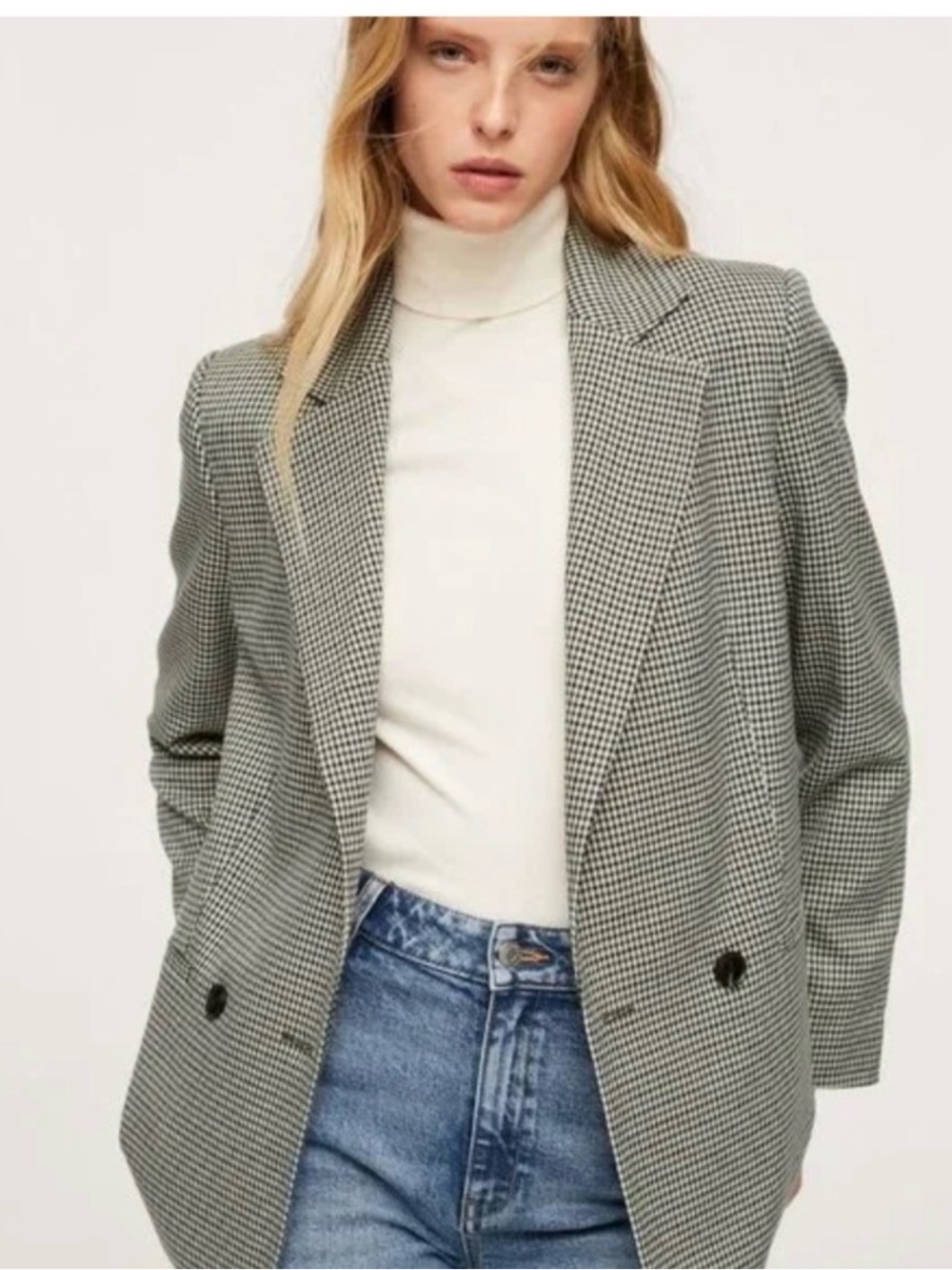 Mango Green Houndstooth Double-Breasted Blazer - Picture 2 of 3